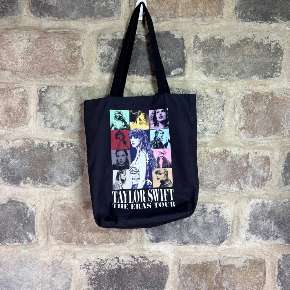 Taylor Swift The Eras Tour Black Canvas Tote Bag US Cities Concert Merch